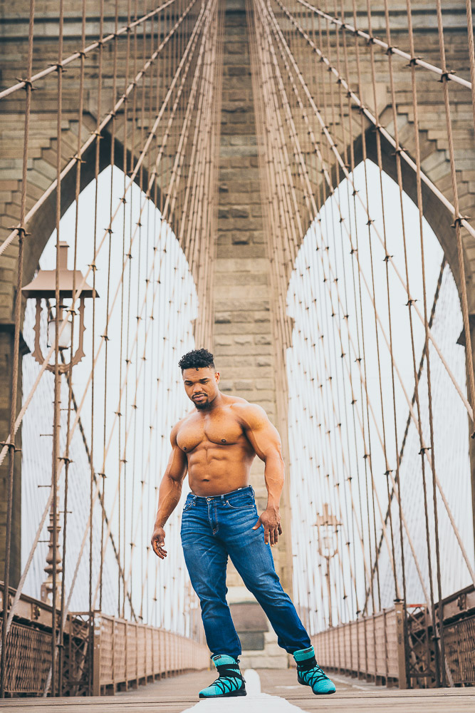 Model standing on the brooklyn bridge